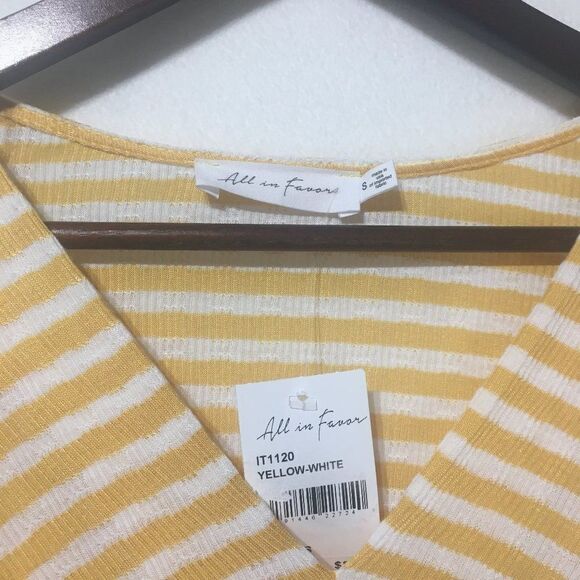 All In Favor Yellow Striped Lettuce Hem Surplice Neck Top NWT Sz S - Picture 8 of 10